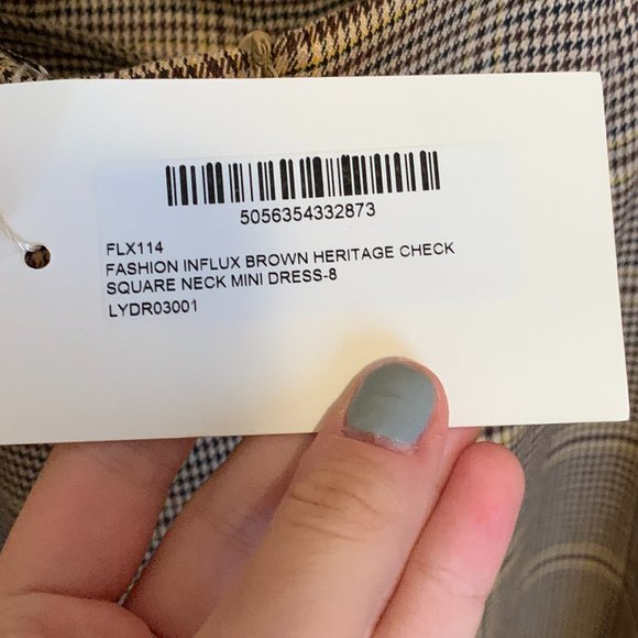 NWT Fashion Influx Brown Heritage Check Square Neck Mini Dress - Picture 7 of 8